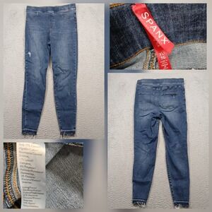 Spanx‎ Women's Distressed Skinny Jeans Size XL Blue Denim Frayed Hem Pull-On